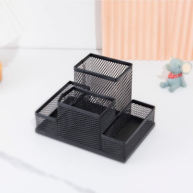 koofull Desk Organizer Desktop Mesh Pen Pencil Holder Caddy with 4 Compartments  Office Home School Classroom Accessories Cool Supplies - Image 5